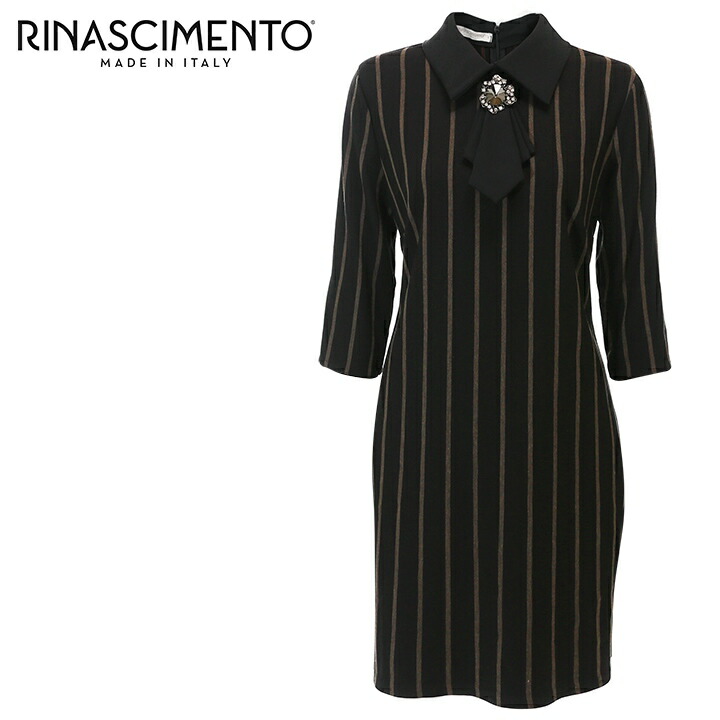 楽天市場 Rinascimento リナシメント レディース ストライプ柄 タイブローチ付き 袖口異色切替 五分袖 タイトワンピース サイズxs M ブラック ベージュ Rin L T 98 2 メーカー希望小売価格30 800円 キイロヤ インポート
