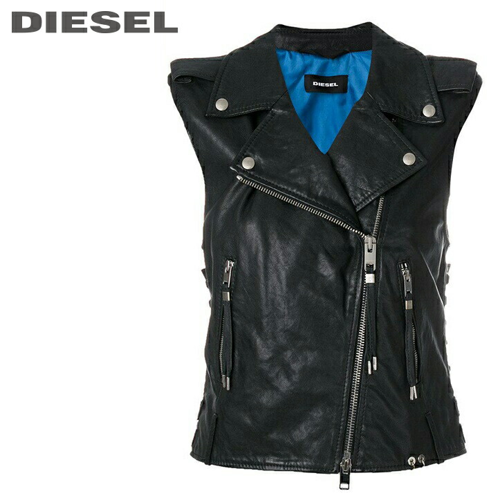 楽天市場 Diesel ディーゼル レディース 羊革 本革 レースアップ ノースリーブライダースジャケット レザーライダースベスト L Rata サイズxs S ブラック Die L O B4 279 メーカー希望小売価格90 0円 キイロヤ インポート