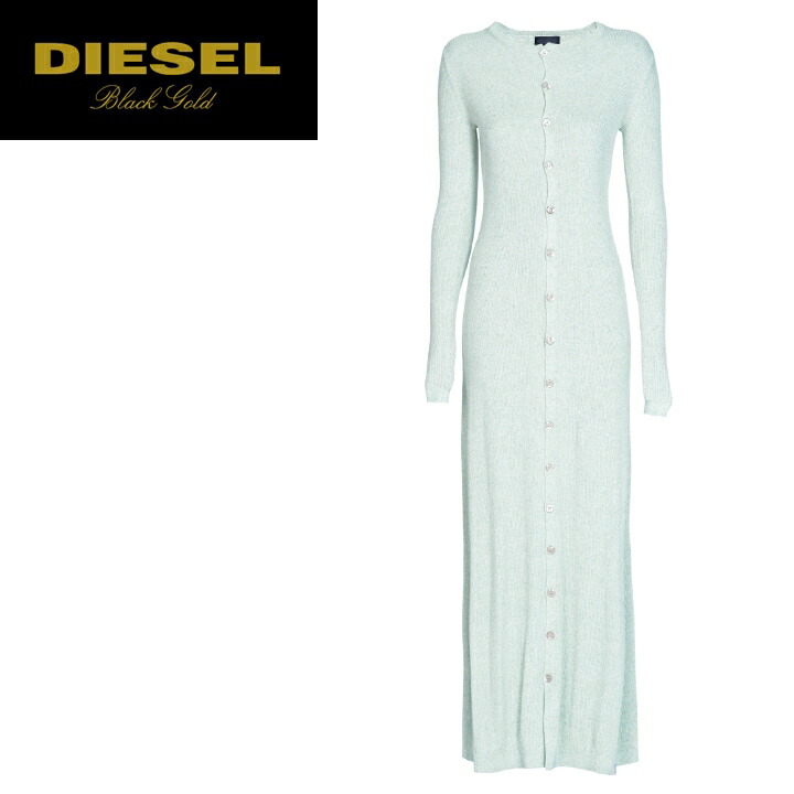レディースファッション ワンピース 愛用 Diesel メーカー希望小売価格63 800円 マキシニットワンピース Dobalt サイズxs S ミントグリーン Die L T B4 545 ロング丈 長袖 リブニット レディース 麻混 ブラックゴールド ディーゼル Gold Black