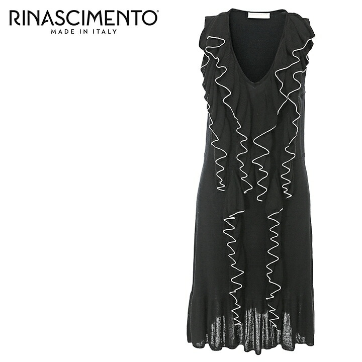 楽天市場 Rinascimento リナシメント レディース Vネック 薄手 フリル 膝丈 ノースリーブ ニットソーワンピース 9010 T Bar サイズs M M L ブラック Rin L T B4 237 メーカー希望小売価格30 800円 キイロヤ インポート
