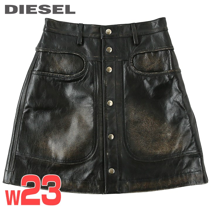 DIESEL>>ディーゼル L-Ily ミディ レザー スカート DIESEL>>ディーゼル L-Ily ミディ レザー スカート (DIESEL