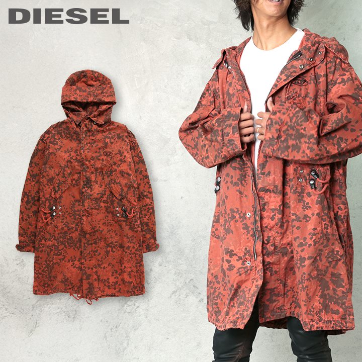 ■DIESEL ディーゼル メンズ■カモフラージュ柄 迷彩柄 オーバルD刺繍ロゴ オーバーサイズ モッズコート【J-WEBB-PAT】【サイズM・L】【2サイズ程大きめのサイズ感】【ブリックレッド】die-m-o-f4-034 《メーカー希望小売価格92,400円》【o7l8ga】【2n0s6o】｜キイロヤ インポート 12,638円