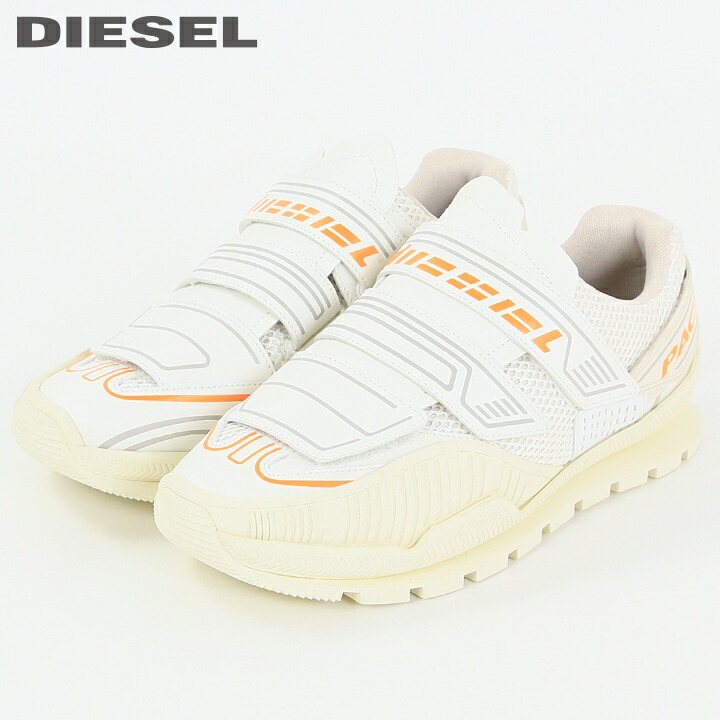 ■DIESEL ディーゼル メンズ■メッシュアッパー ベルクロストラップ ローカットスニーカー 靴【S-PENDHIO LC】【日本サイズ25.5～28.5】【ホワイト×オレンジ】die-m-k-f4-k30 《メーカー希望小売価格47,300円》