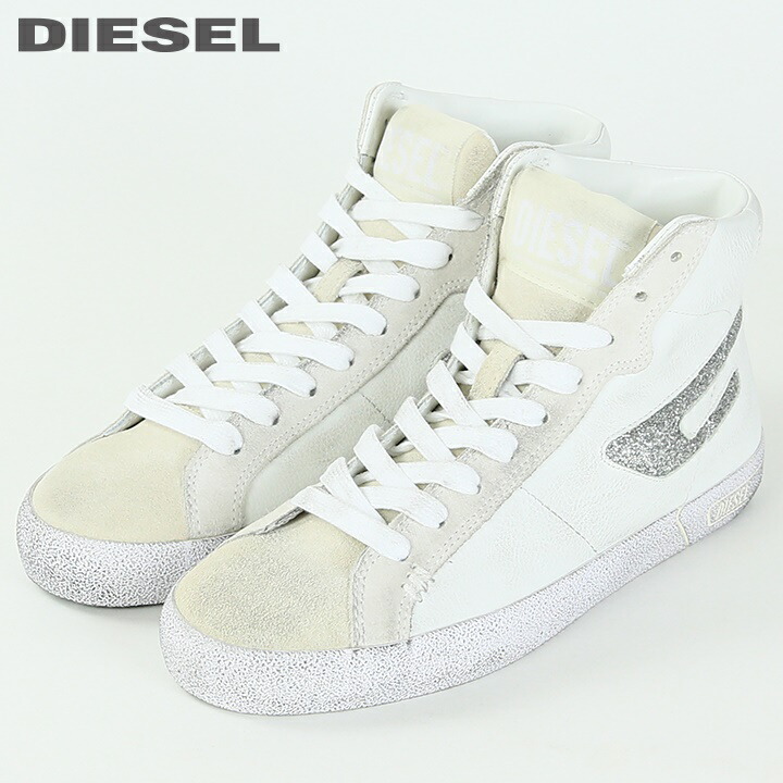 関税送料込★DIESEL/シワ加工レザー チェルシーブーツ ホワイト D-HAMMER CH D W D-Hammer-High-heel boots with Oval D plaque