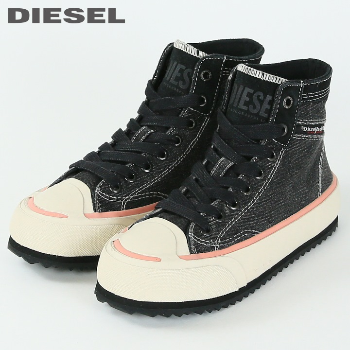 ★DIESEL ディーゼル レディース★ミックスマテリアル ジーンズうつり変わり ミドルカットスニーカー 靴【S-PRINCIPIA MID W】【日本大きさ22.5／23.0】【黒いこと】die-l-k-f4-k8k 《製造業者願望すること受け売り通貨価値29,700円》