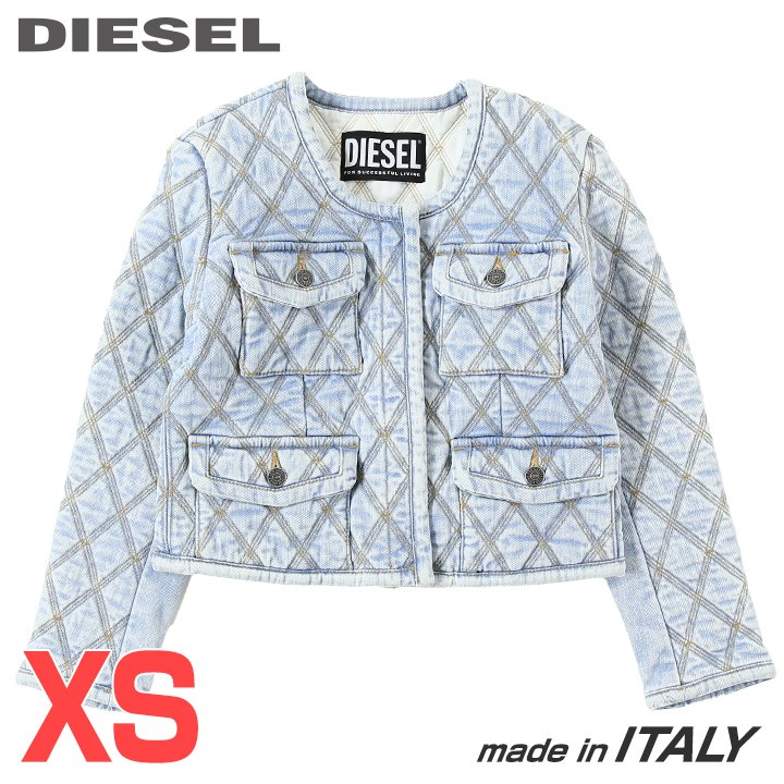 ★DIESEL ディーゼル レディース★ヴィンテージウォッシュ加工 ノーカラー キルティングデニムジャケット【DE-VELOP-FS】【サイズXS】【ライトブルー系】die-l-o-f8-608 《メーカー希望小売価格149,600円》 15,246円