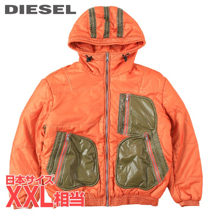 ■DIESEL ディーゼル メンズ■ラミネート産業 隠し 中綿上衣【W-NAM】【大いさXL】【1大いさ程大きめの大いさ感】【オレンジ色×カーキ】die-m-o-f8-01a 《製造会社願望すること受け売り通貨価値89,100円》