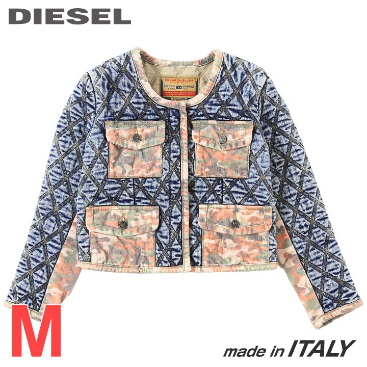 ★DIESEL ディーゼル レディース★カモフラージュ柄 切替 パデッドデニムジャケット【DE-VELOP-SP】【サイズM】【インディゴブルー系】die-l-o-f8-611 《メーカー希望小売価格149,600円》