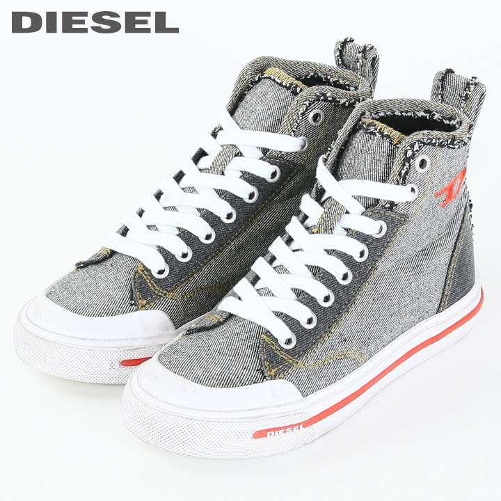 ★DIESEL ディーゼル レディース★Dロゴ刺繍 デニム レースアップ ミッドカットスニーカー 靴【S-ATHOS-MID-W】【日本サイズ22.5】【ブラック】die-l-k-f8-538 《_メーカー希望小売価格26,400円》