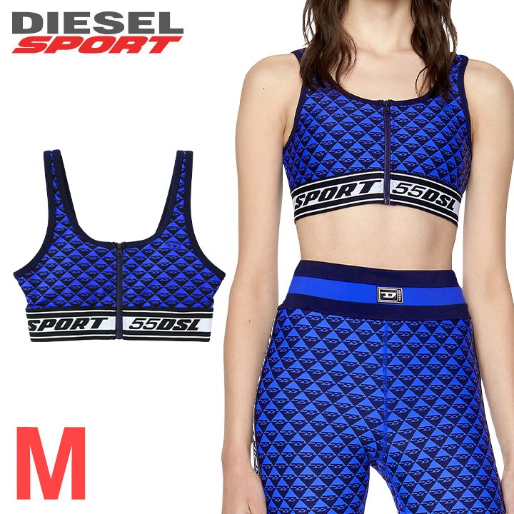 ★DIESEL SPORT ディーゼルスポーツ レディース★55DSL ロゴゴム フロントジップ スポーツブラ 下着【AWB-MOTIONNE-WT08】【サイズM】【ブルー】die-l-i-f8-845 《メーカー希望小売価格26,400円》