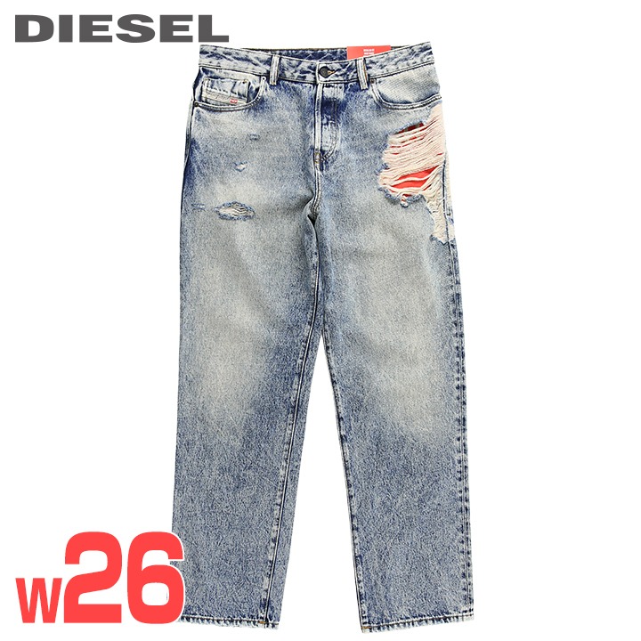 ■DIESEL ディーゼル メンズ■デストロイダメージ加工 レギュラーフィット ストレート ジーンズ デニム パンツ【1955】【W26L30】【インディゴブルー】die-m-p-f8-4ef 《メーカー希望小売価格53,900円》