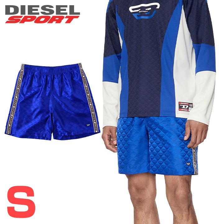 ■DIESEL SPORT ディーゼルスポーツ メンズ■55DSL ウエストゴム ドロスト サイドライン 薄手ショートパンツ【AMWB-STOUK-HT-08】【サイズS】【ブルー】die-m-p-f8-73f 《メーカー希望小売価格17,600円》