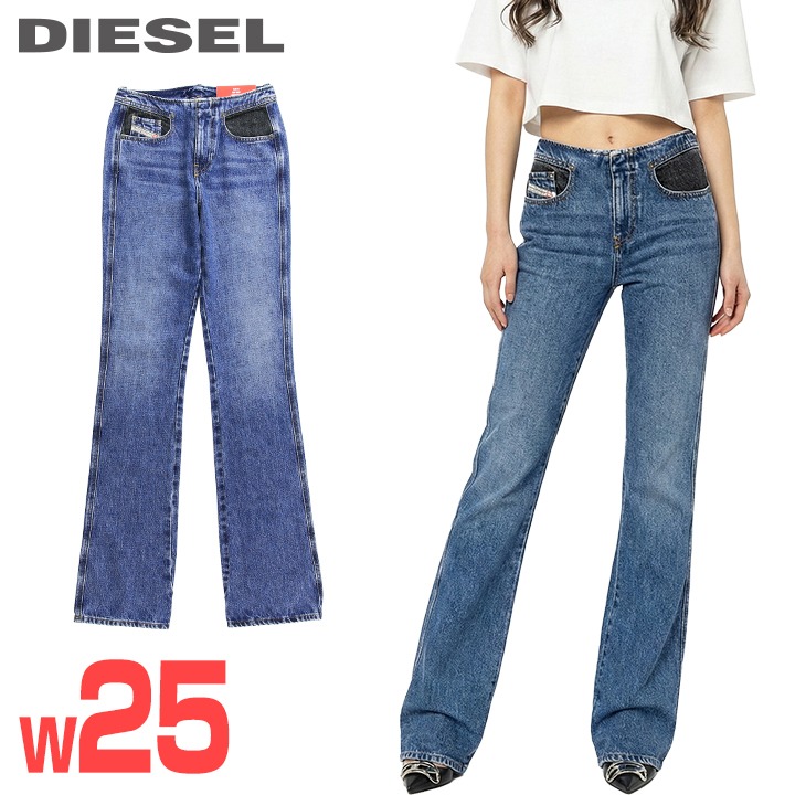 ★DIESEL ディーゼル レディース★ヴィンテージウォッシュ加工 切替 スリムフィット ブーツカット ジーンズ デニム パンツ【D-ESCRIPTION-HS】【W25L32】【インディゴブルー】die-l-p-g4-447 《メーカー希望小売価格46,200円》