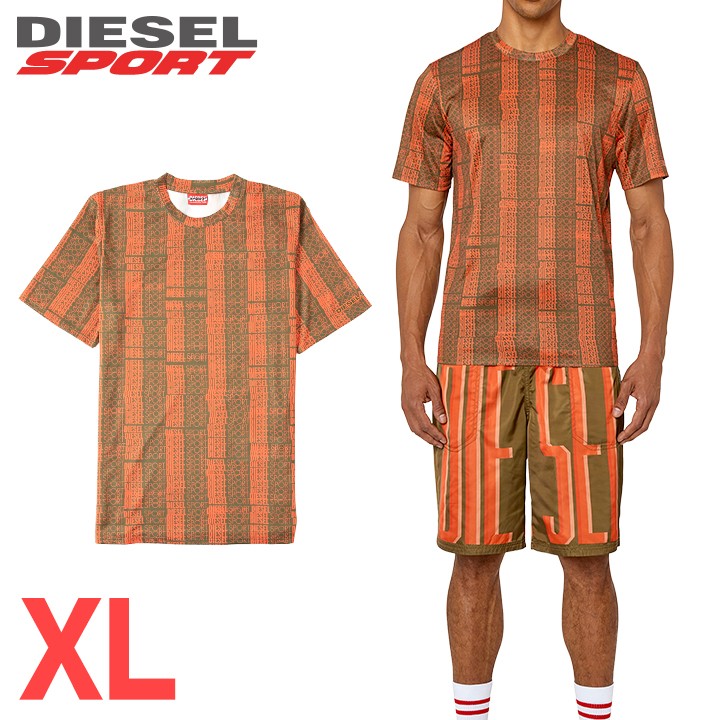 ■DIESEL SPORT ディーゼル運動競技 メンズ■総柄ロゴタイプ刷り上げる 吸汗速乾 形づくる 半袖ティーシャツ カットソー【AMTEE-LANDON-HT27】【大いさXL】【カーキオリーブ×オレンジ色】die-m-t-g4-563 《製造会社願望すること受け売り通貨価値19,800円》