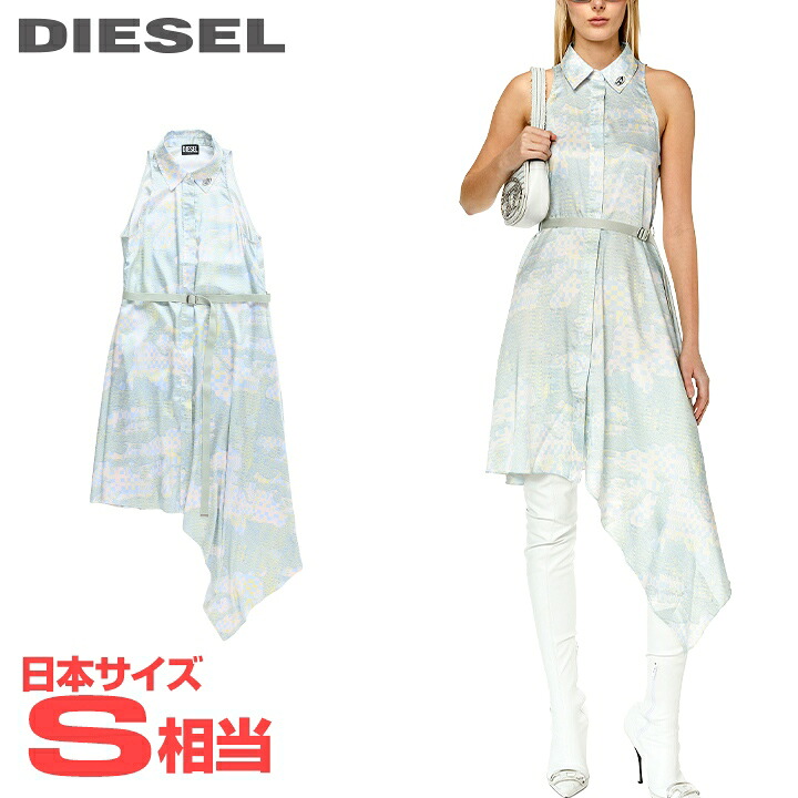 ★DIESEL ディーゼル レディース★非相称 総柄 A伝達ルート ノースリーブワンピースドレス【D-TRISA-AOP】【大いさ40】(S好いかげんに)【薄墨色系】die-l-t-g4-2ke 《製造業者願望すること請け売り必要経費53,900円》 ワンピース-レディースファッション