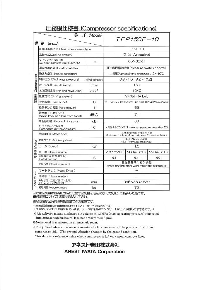 即納】 コンプレッサー 3馬力 アネスト岩田 TFP22CF-10 M5 オイル