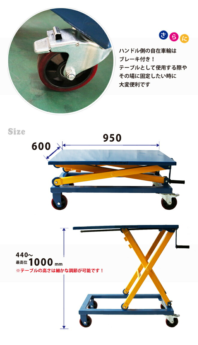 【楽天市場】リフトテーブル ハンドリフター ネジ式 昇降台車300kg テーブルリフト KIKAIYA【個人様は営業所止め】【送料無料