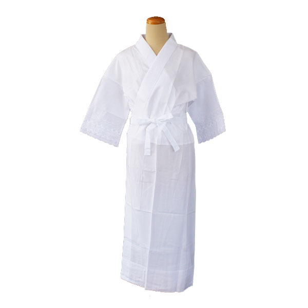 【定番】＜業務用＞半衿付きバチ衿スリップ・肌着（日本製） 【絽】夏用半衿付き丸洗いOK　Ｍ/Ｌサイズ 選べる身丈120、125cm ≪お取寄せＯＫ≫ 【メール便ＯＫ】 key-04