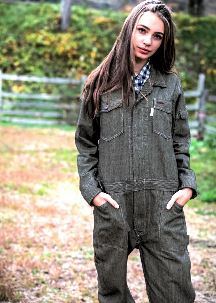 楽天市場 つなぎ レディース 女性用 作業服 送料無料 長袖ツナギ 綿100 ヒッコリー Ge 105 作業着 作業服 作業用品の金時屋