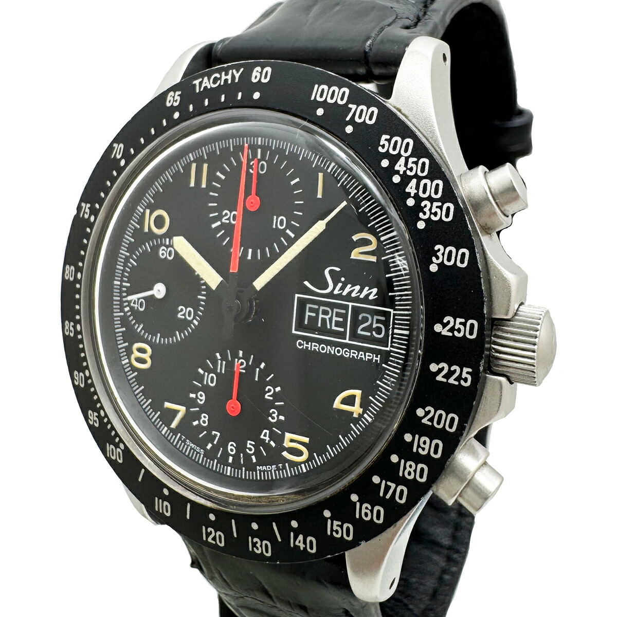 《メンズ》【中古】 ジン 256 256.T クロノグラフ 自動巻き デイデイト メンズ 黒文字盤 Sinn タキメーター ETA valjoux7750 箱 保証書付き