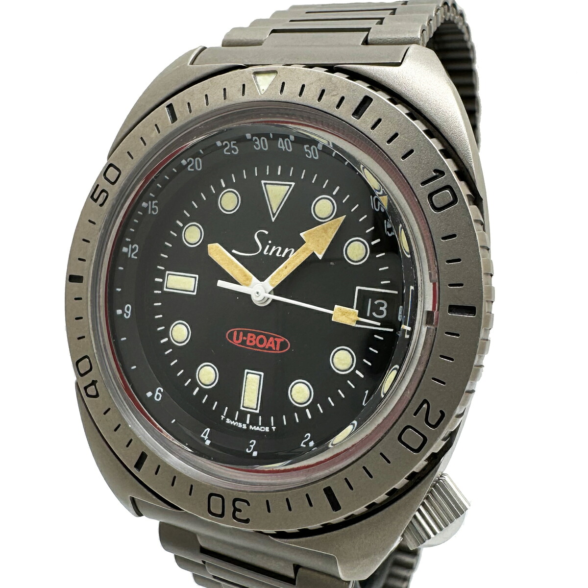 《メンズ》【中古】ジン 8820 潜航艇 U-BOAT ダイバーズ 自動小銃一巻き オートマ デイト メンズ 黒文字盤 Sinn SINN 箱付き添い人