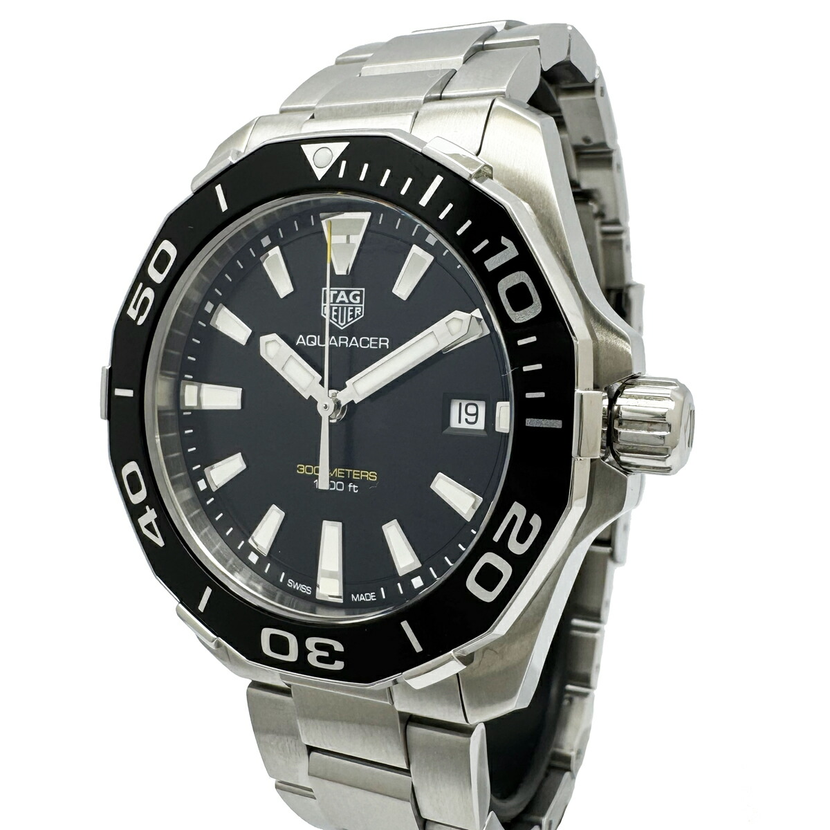 《メンズ》【中古】 タグホイヤー アクアレーサー デイト クォーツ QZ メンズ 黒文字盤 WAY111A TAGHEUER AQUARACER WAY111A.BA0928 タグ・ホイヤー 箱 保証書付き