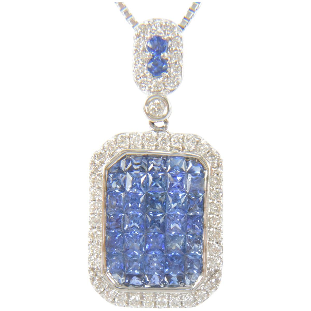 ブルー サファイヤ ダイヤモンド ネックレス メンズ ジュエリー 大人ラグジュアリー K18WG S1.75ct D0.3ct 6.7g【中古】【RCP】|北詰商事・店