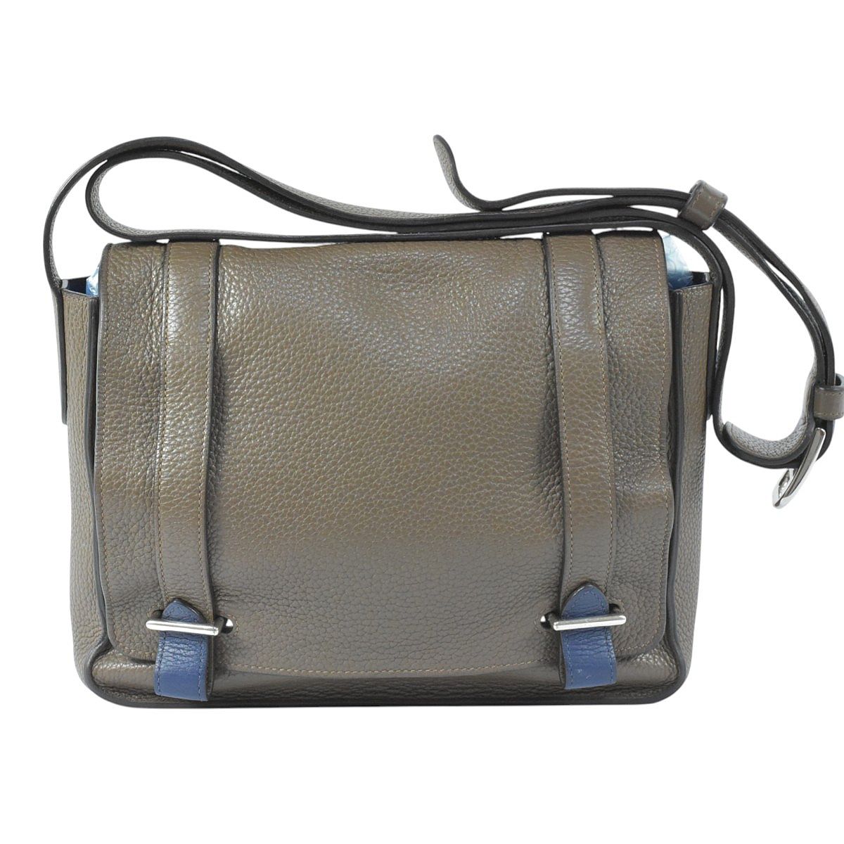エルメス メンズ メッセンジャーバッグ スティーブ カポラル27 トリヨン クレマンス バイカラー グレー×ブルー □Q刻印 HERMES【中古】【RCP】