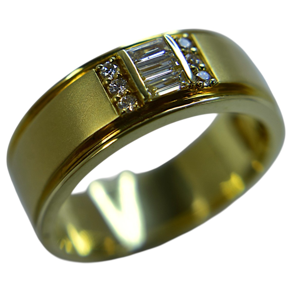K18YG イエローゴールド バゲット ダイヤモンド メンズ ジュエリー デザインリング 指輪 ピンキーリング 18号 D0.27ct 9.7g【中古】【RCP】