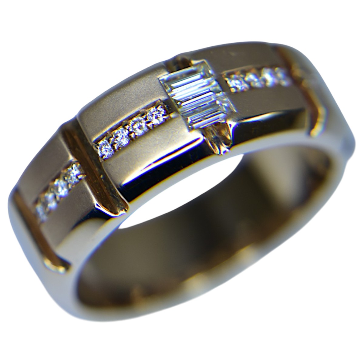 K18PG ピンクゴールド バゲット ダイヤモンド メンズ ジュエリー デザインリング 指輪 ピンキーリング 18号 D0.23ct 9.5g【中古】【RCP】