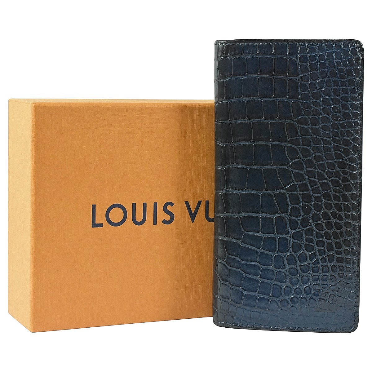ルイ・ヴィトン 超豪華 クロコダイル アリゲーター ポルトフォイユ プラザ 小銭入れ付き長財布 ネイビー LOUIS VUITTON【中古】【RCP】