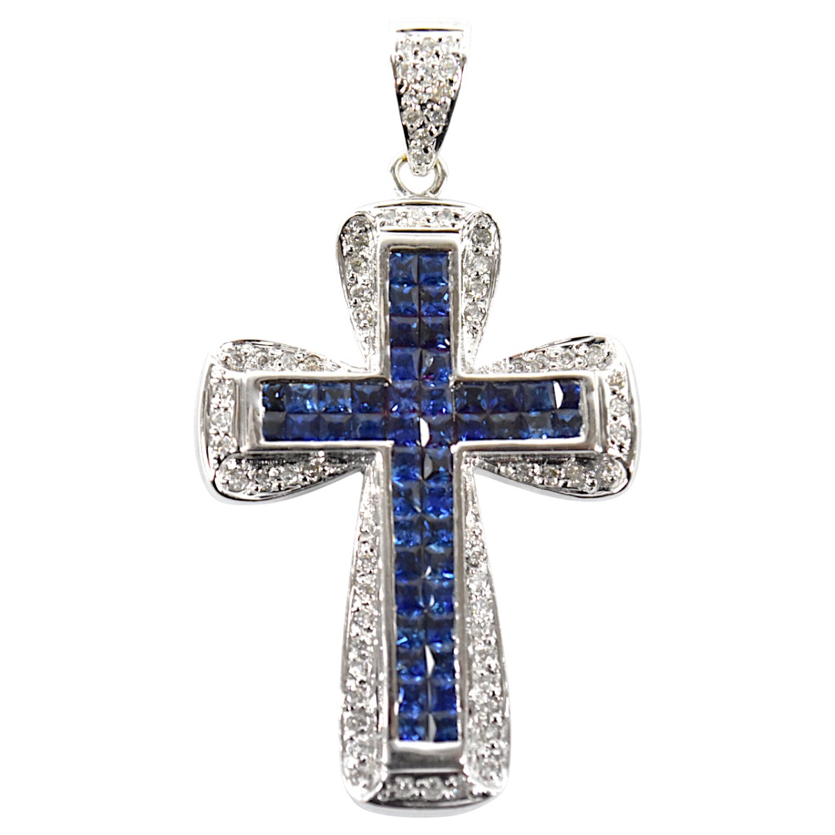 ブルー サファイヤ ダイヤモンド クロスネックレス トップ メンズ ジュエリー 大人ラグジュアリー 750WG S2.1ct D0.55ct 11.1g【中古】【RCP】