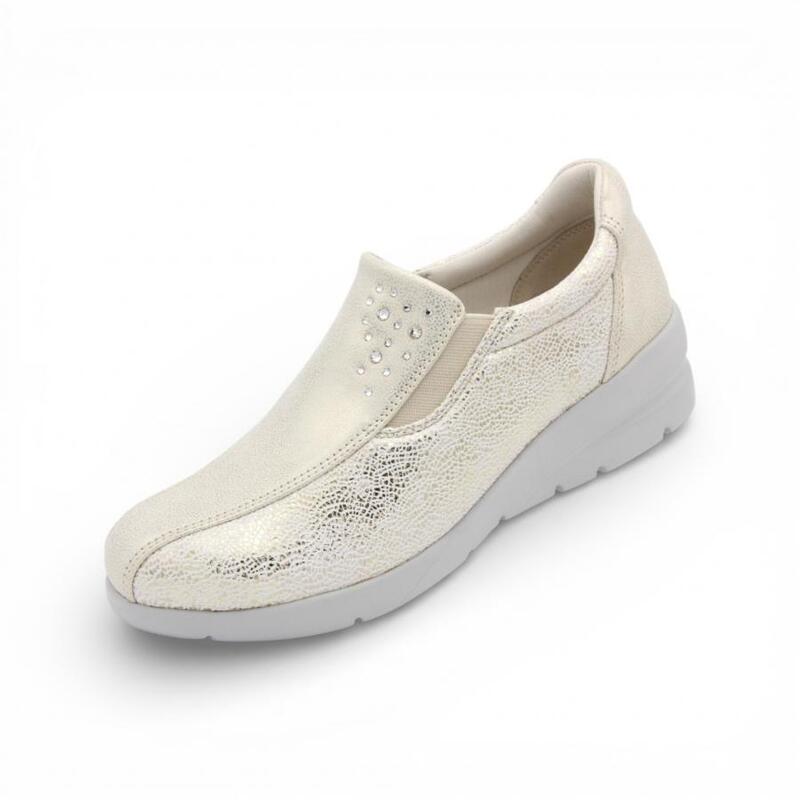レディースシューズ【FITJOY】FJ130 GOLD ゴールド スリッポン キラキラ 軽量 履きやすい スニーカー スリッポン 伸縮性 3E｜KOBE FOOT CLUB
