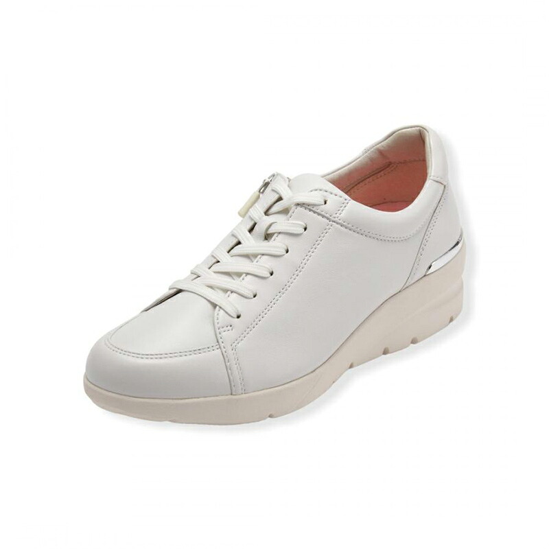 FITJOY フィットジョイ スニーカー レディース FJ-033 WHITE 厚底 踵引きあげる 4.5糎 本革 3E 幅ひろい 片方チャック ファスナー 軽さ 一方ならずない 疲れない 歩き分かりやすい シープスキン 羊革 旅する 靴 白 今めかしい