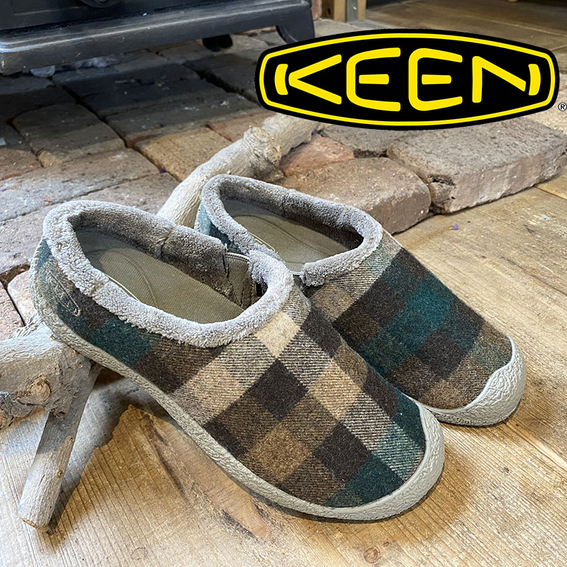 レディース キーン スリップオンシューズ Howser Slide ハウザースライド アウトドア スニーカー スリッポン リラックス サンダル感覚 モック 秋冬スニーカー カジュアル キャンプ 靴 チェック 柄 定番 ブロックチェック シンプル 室内履き 職場用 低廉