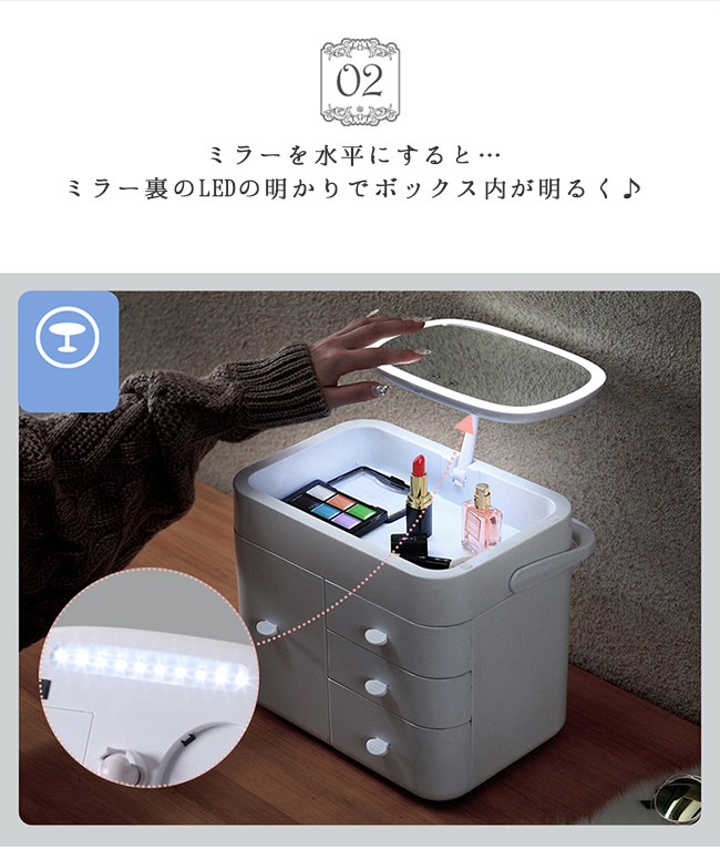 【楽天市場】LEDライト コスメボックス メイクボックス 収納 鏡付き 大容量 化粧箱 メイク ボックス 人気 かわいい 女優(カラー/ピンク