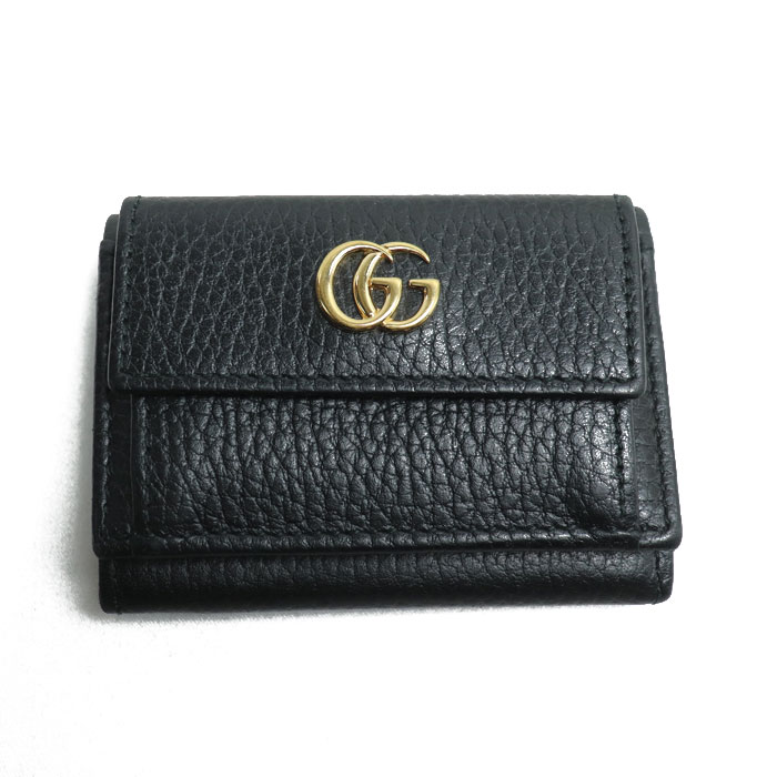 GUCCI グッチ プチマーモント レザーウォレット 三つ折り紙入れ 黒いこと 523277 レディース【中古】
