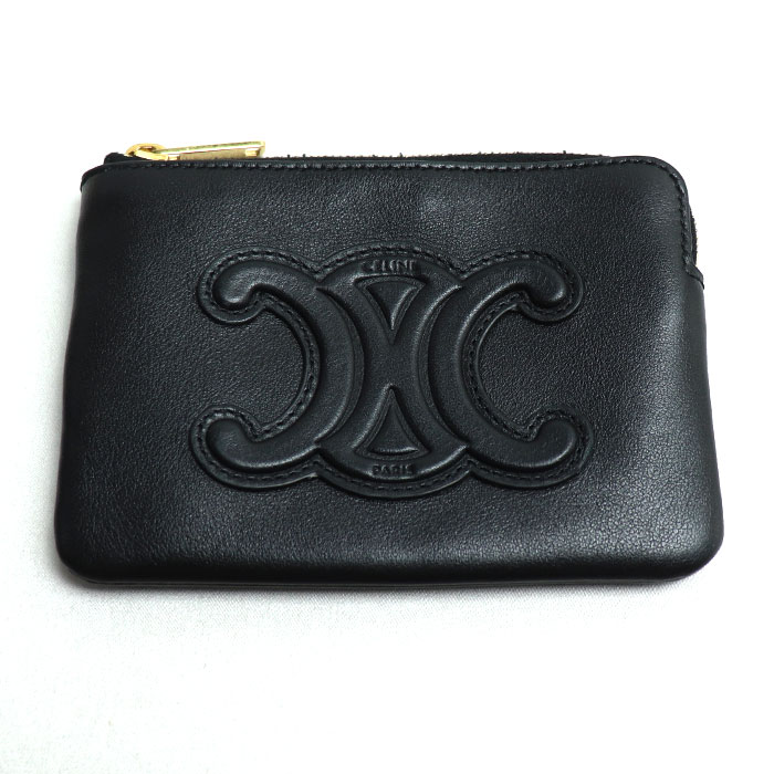 【極美品】CELINE カーフレザー ハーフムーンコインケース ゴールドロゴ金具 極美品】CELINE カーフレザー ハーフムーンコインケース
