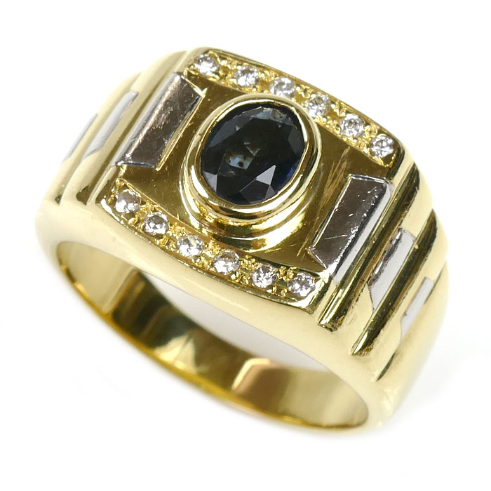 K18YG/Pt900 リング・指輪 サファイア1.00ct ダイヤモンド0.15ct 20号 13.4g メンズ【中古】｜古恵良質店