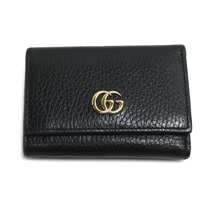 【極美品】グッチ 三つ折り 財布 マーモント GG レザー 本革 ブラック 極美品◇GUCCI 三つ折り財布 GGマーモント レザー ブラック 黒