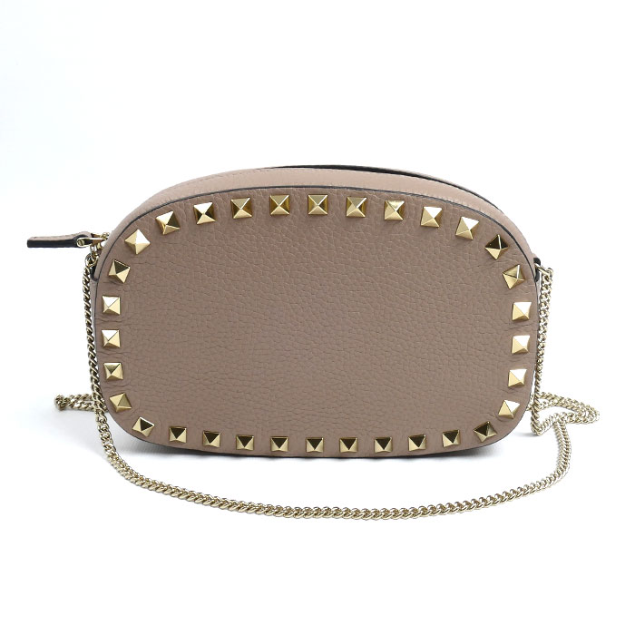 Valentino Garavani ヴァレンティノ・ガラヴァーニ ロックスタッズ ミニ クロスボディバッグ ショルダーバッグ ピンクベージュ 7W2P0AR4VSH レディース【中古】【美品】