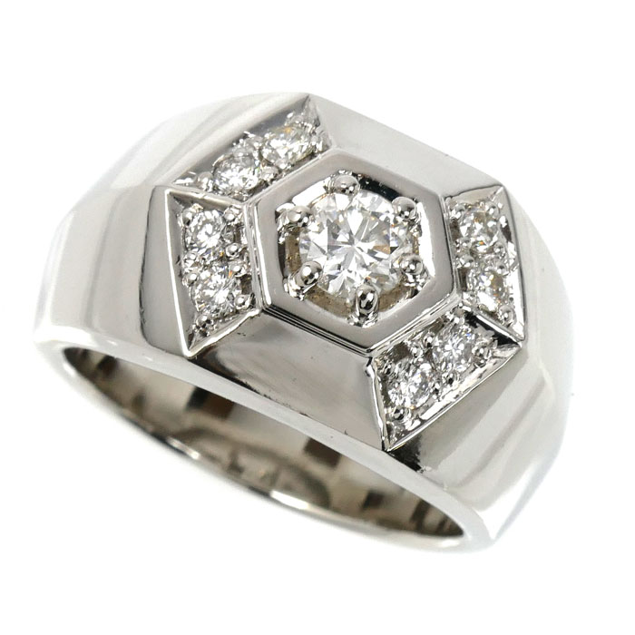 Pt900プラチナ リング・指輪 ダイヤモンド0.418ct/0.33ct 19号 26.3g メンズ【中古】｜古恵良質店