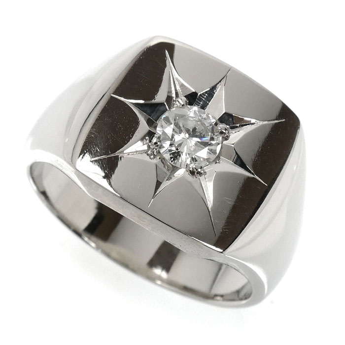 Pt900プラチナ 印台 リング・指輪 ダイヤモンド0.412ct 22号 25.8g メンズ【中古】|古恵良質店