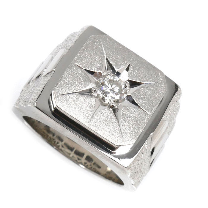Pt900プラチナ 印台 輪っか・指環 金剛石0.51コンピュータ断層撮影法 22号 37.7g メンズ【中古】【美品】