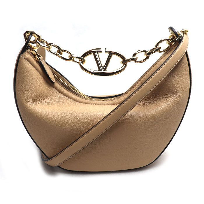 Valentino Garavani ヴァレンティノ・ガラヴァーニ Vロゴ ホーボー ムーン 2Wayショルダーバッグ ベージュ 5W2B0Q42JDK レディース【中古】【美品】｜古恵良質店