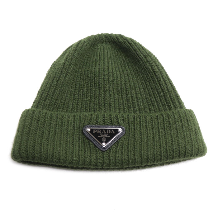 PRADA プラダ トライアングルロゴ ニットキャップ グリーン UMD489 S レディース【中古】【美品】｜古恵良質店 28,600円