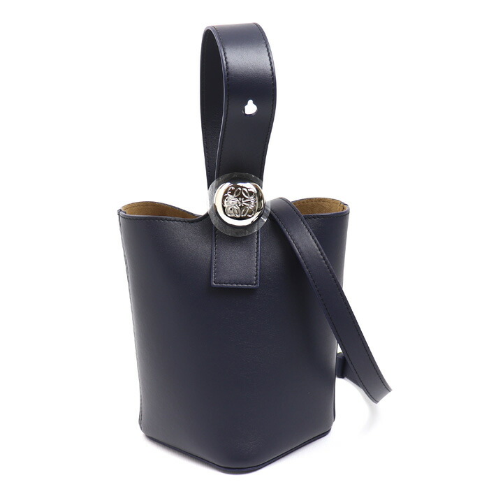 LOEWE ロエベ ぺブル バケットバッグ ミニ 2Wayショルダーバッグ ネイビー AANBBBMX01  レディース【中古】【極美品】