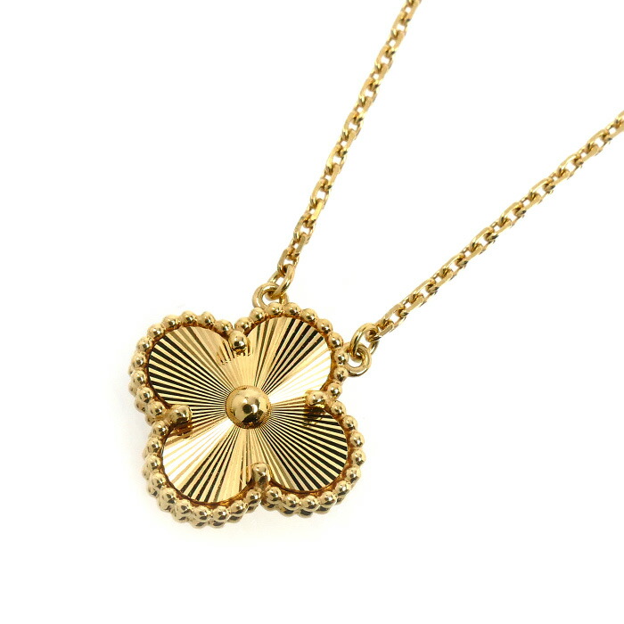 Van Cleef & Arpels ヴァンクリーフ&アーペル K18YG イエローゴールド ヴィンテージ アルハンブラ ギョーシェ ネックレス ARP4KL00 6.6g 37/42cm レディース【中古】