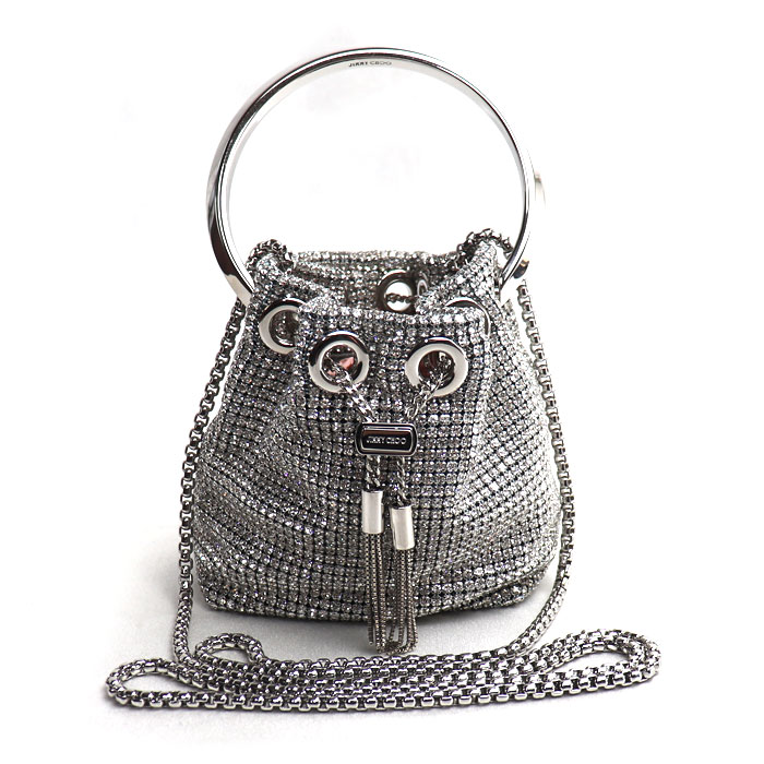 JIMMY CHOO ジミーチュウ マイクロ飴 ミニ井戸釣瓶 2Wayショルダーバッグ しろがね色 レディース【中古】【美品】