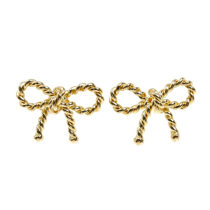 TIFFANY&Co. ティファニー K18YG イエローゴールド ツイスト リボン ピアス 2.9g レディース【中古】【美品】